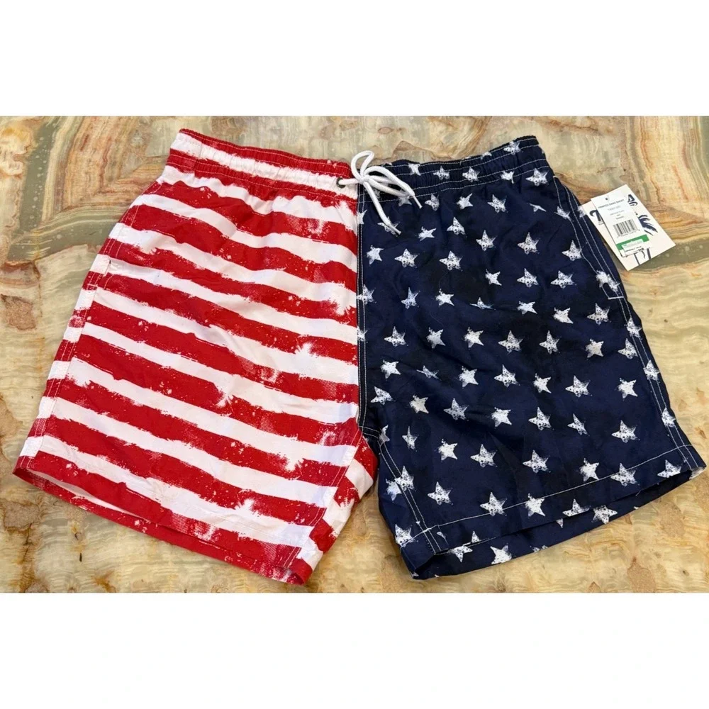 Trunks Surf & Swim Co. Men's USA Vintage Flag‎ Printed Sano Swim Shorts Marine L